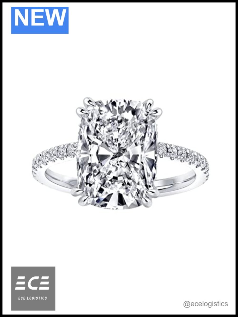 Elongated Cushion Cut 4.0ct S925 Sterling Silver Engagement Promise Ring